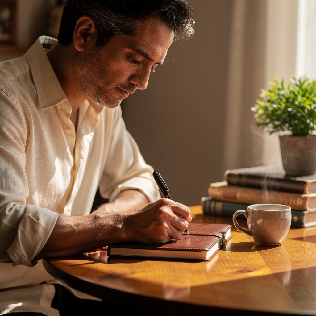 Persona tomando notas en un cuaderno durante un proceso de aprendizaje reflexivo